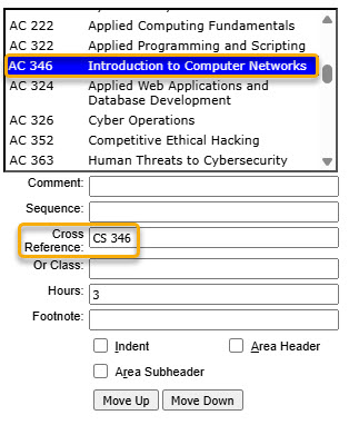 Screenshot of using the Cross Reference feature
