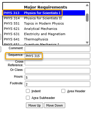 Screenshot of adding a course to the Sequence feature