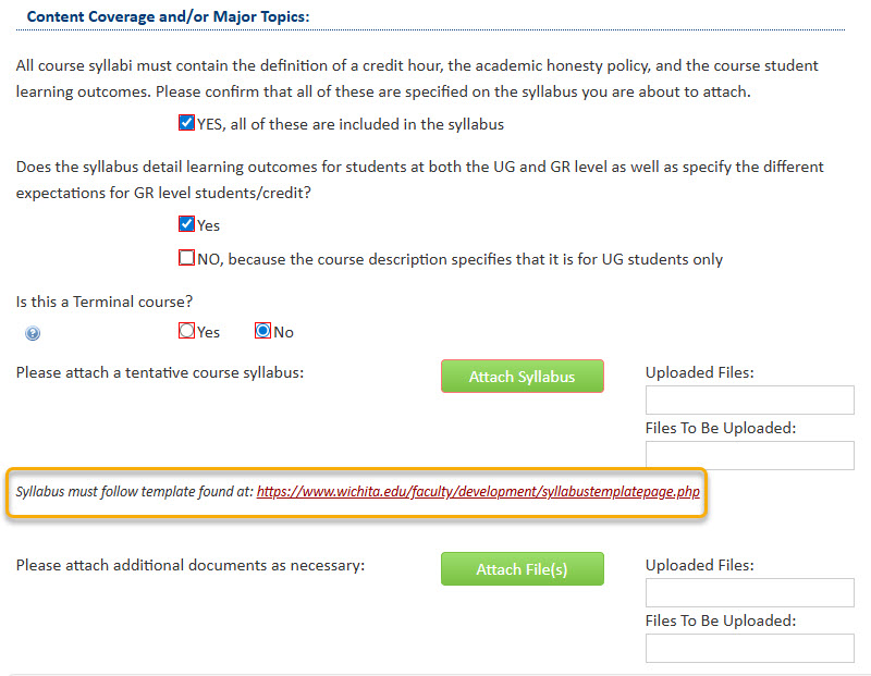 Screenshot of syllabus section of CIM form