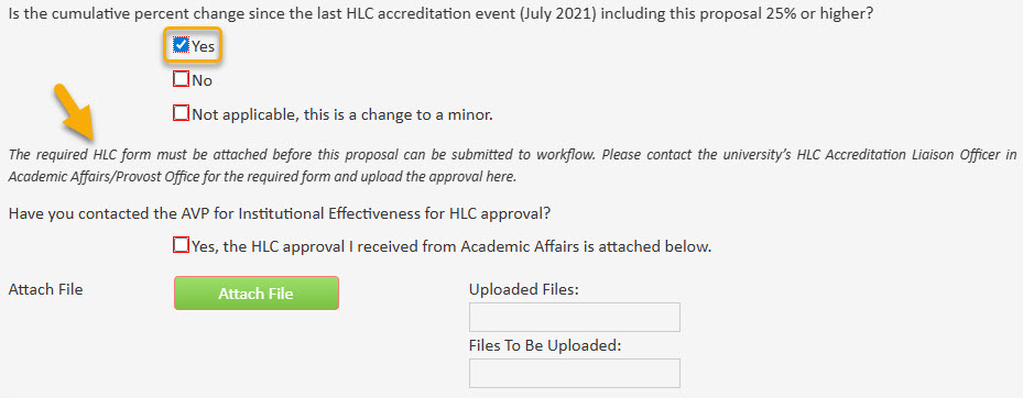 Screenshot of additional questions when changes to program are more than 25 percent