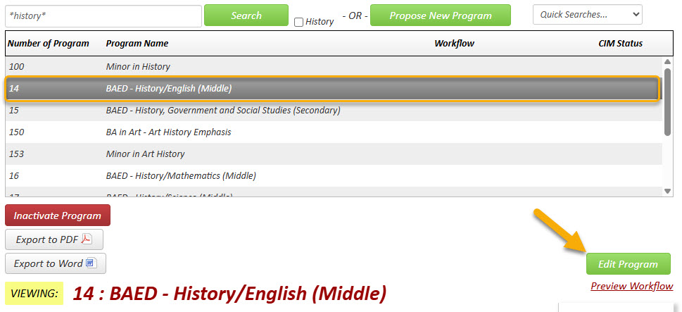 Screenshot with Edit Program button highlighted