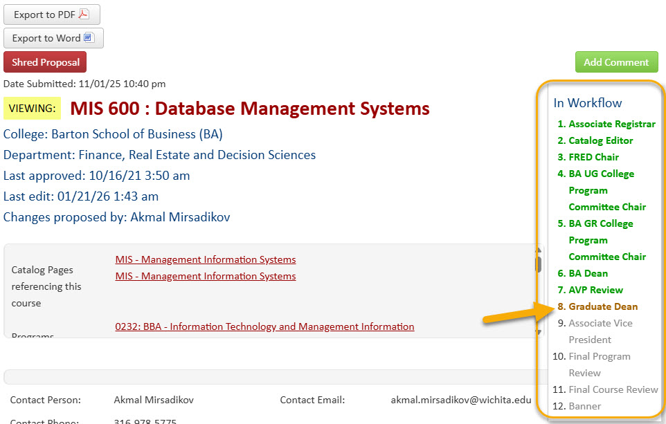 Screenshot identifying workflow steps