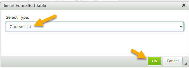 Screenshot of selecting Course List