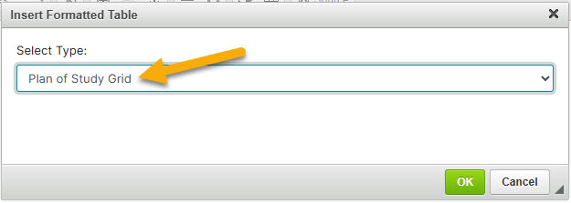 Screenshot of selecting Plan of Study Grid