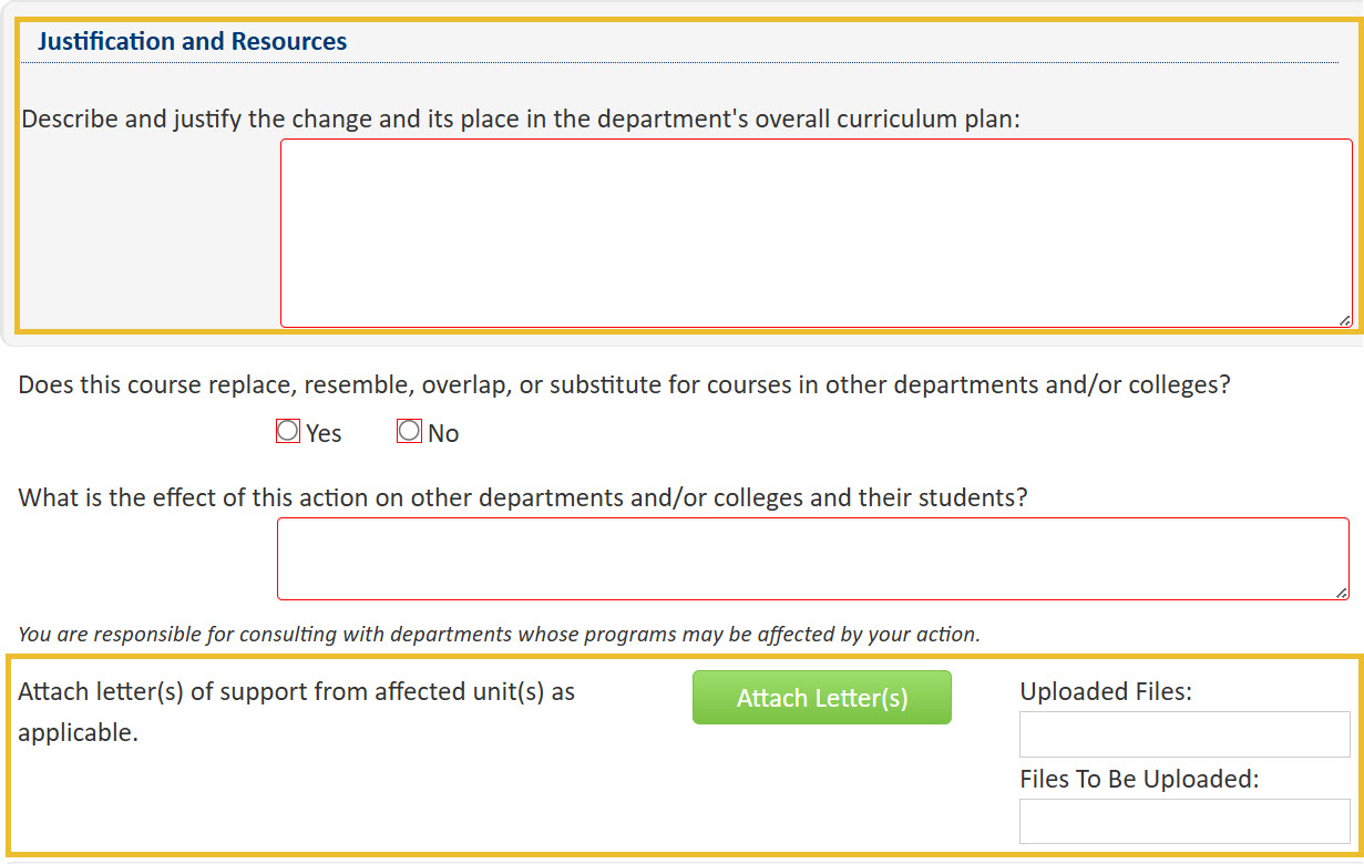 Computer image of Justification and Resources field.
