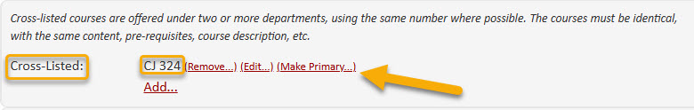 Screenshot of Cross-List Area with Make Primary Button highlighted