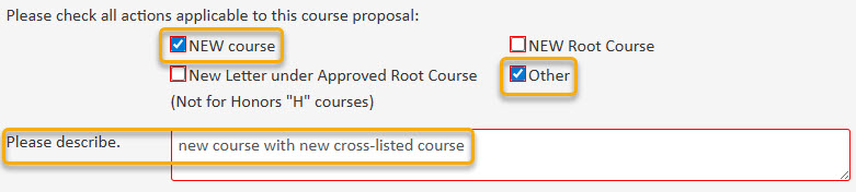 Screenshot with NEW Course and Other selected