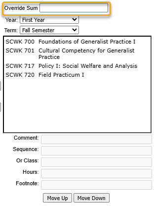 Screenshot of the Override Sum feature highlighted