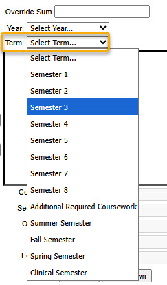 Screenshot of selecting Term on Plan of Study Grid