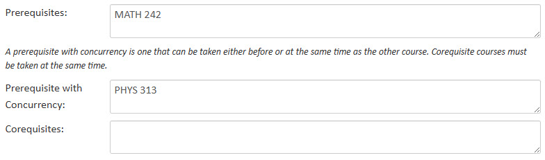 Screenshot of the prerequisite fields