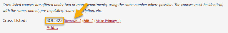 Screenshot of Cross-List area with Remov button highlighted