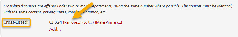 Screenshot of Cross-List area with Remove button highlighted