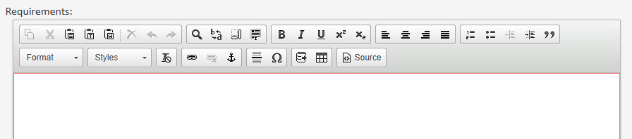 Screenshot of the requirements section
