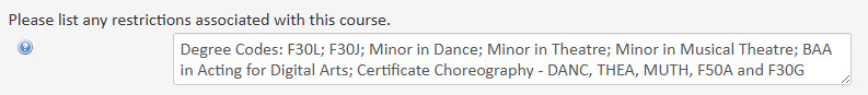 Screenshot of restrictions field