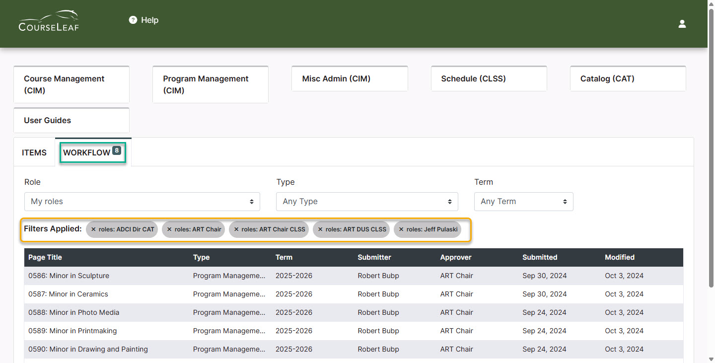 Screenshot of Dashboard with Workflow Tab highlighted