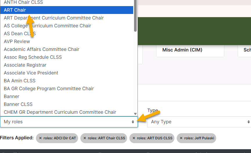 Screenshot showing how to add roles to filter