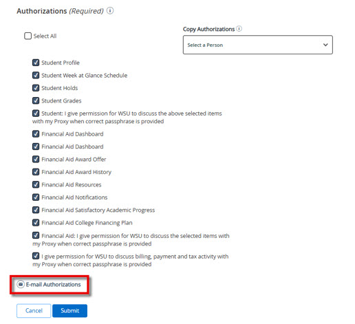 Image of Email Authorizations radio button