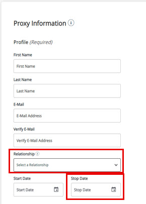 Image of Relationship and Stop Date fields