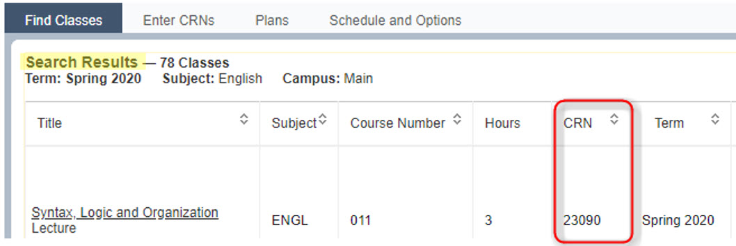 computer image showing the CRN column