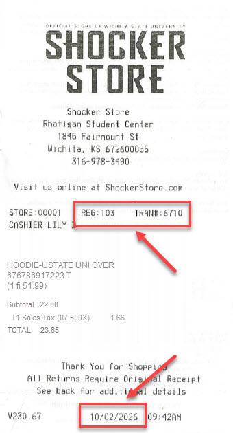 Shocker Store sample receipt