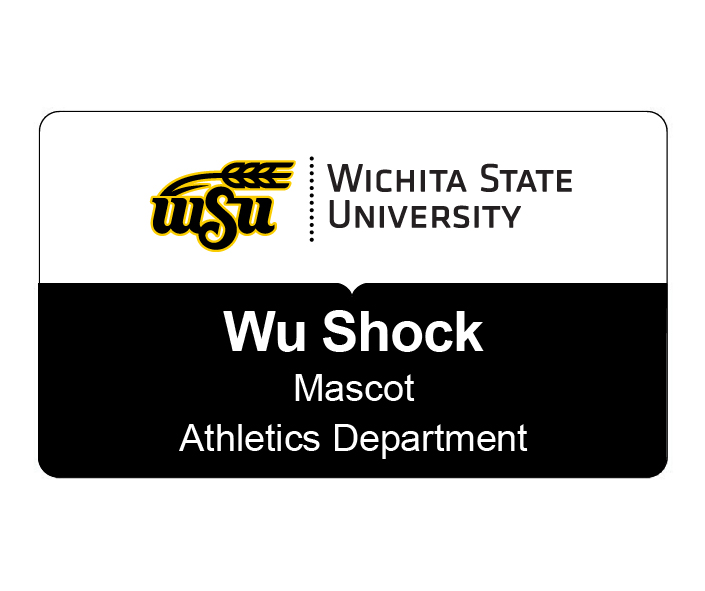 Name badge with three lines: Wu Shock, Mascot, and Athletics Department