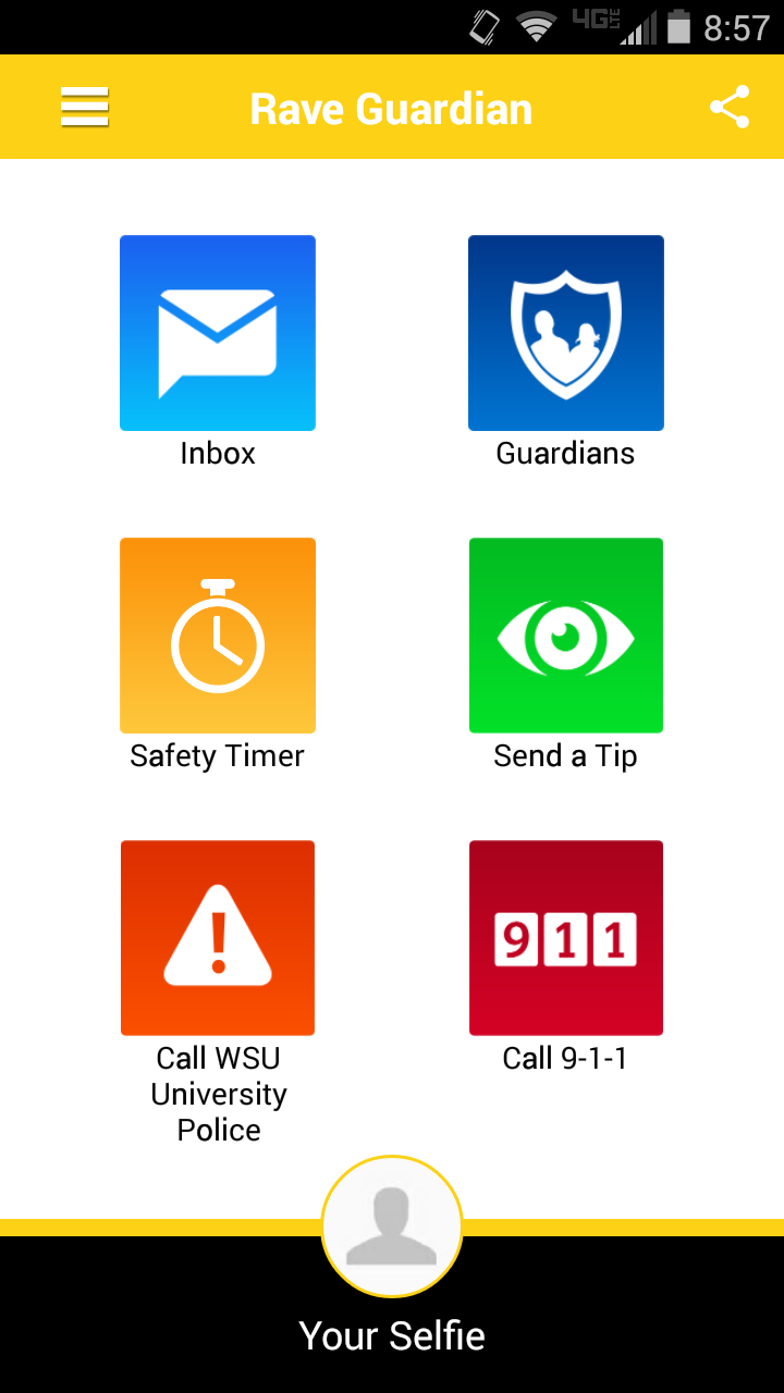 Screenshot of Rave Guardian App. 