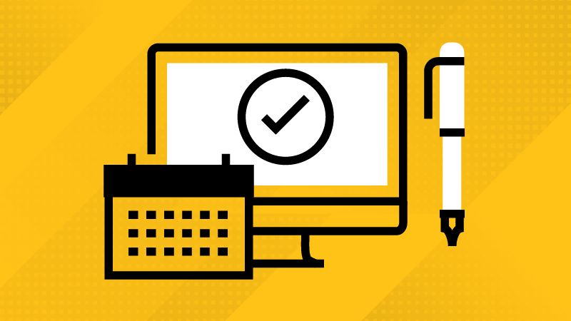 Icons depicting a calendar, to do list and pen