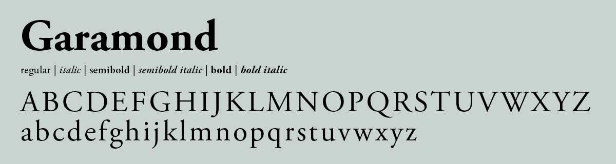 Garamond font specimen
