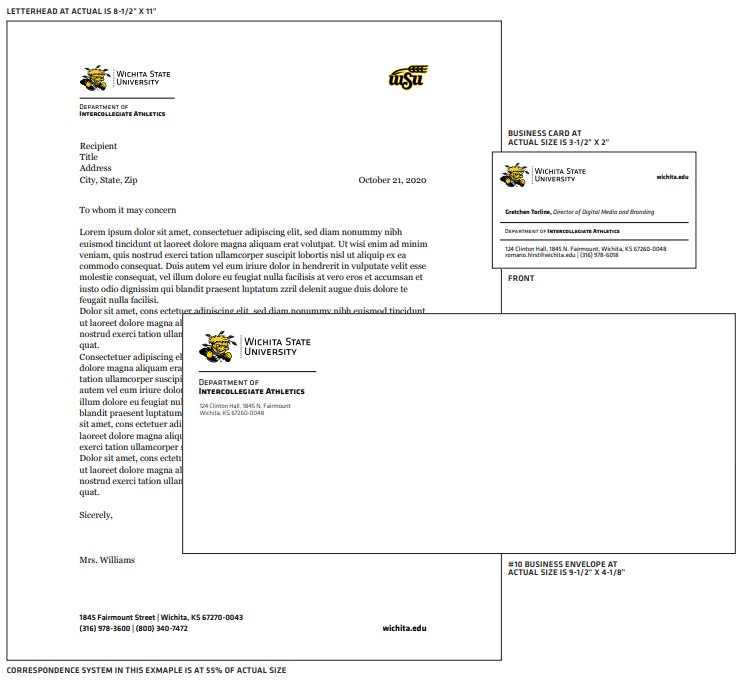 Athletics stationery, including letterhead, envelope and business card at 55% their actual size.