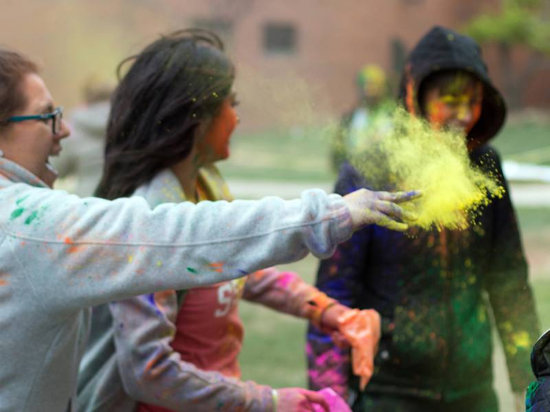 Students celebrating Holi.
