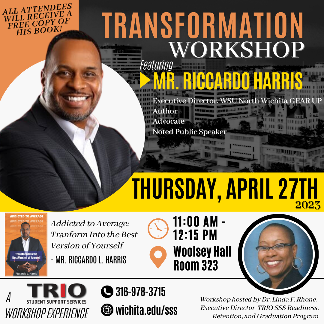 Transformation Workshop featuring Mr. Riccardos Harris, 11am-12:15pm, Thursday, April 27th, Woolsey hall, room 323