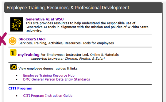 Shockerstart Resources in myWSU Portal for Faculty/Staff