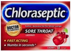 Red box depicting chloroseptic throat lozenges