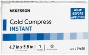 Cold compress containing 1 ice pack that will become cold when you pop the pack.