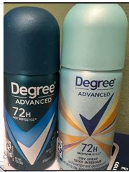 degree deodeant, mini 28gram spray can, used to reduce underarm moisture