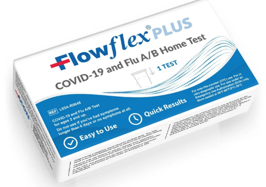 Image of the box for flow flex plus covid-19 and flu ab home test