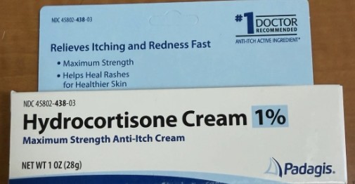 Box containing hydrocortisone cream 1% 28grams which helps relieve symptoms of itching