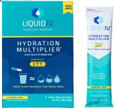 LiquidIV individual packets. Each packet includes electrolyte drink mix for hydration.
