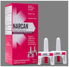 Narcan nasal spray for opiod overdose emergencies. 2 sprays per box
