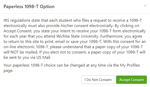 Paperless 1098-T option screen
