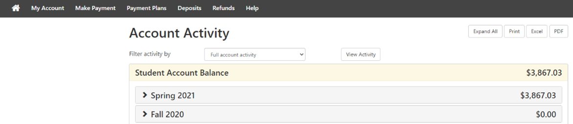 Current Activity screen