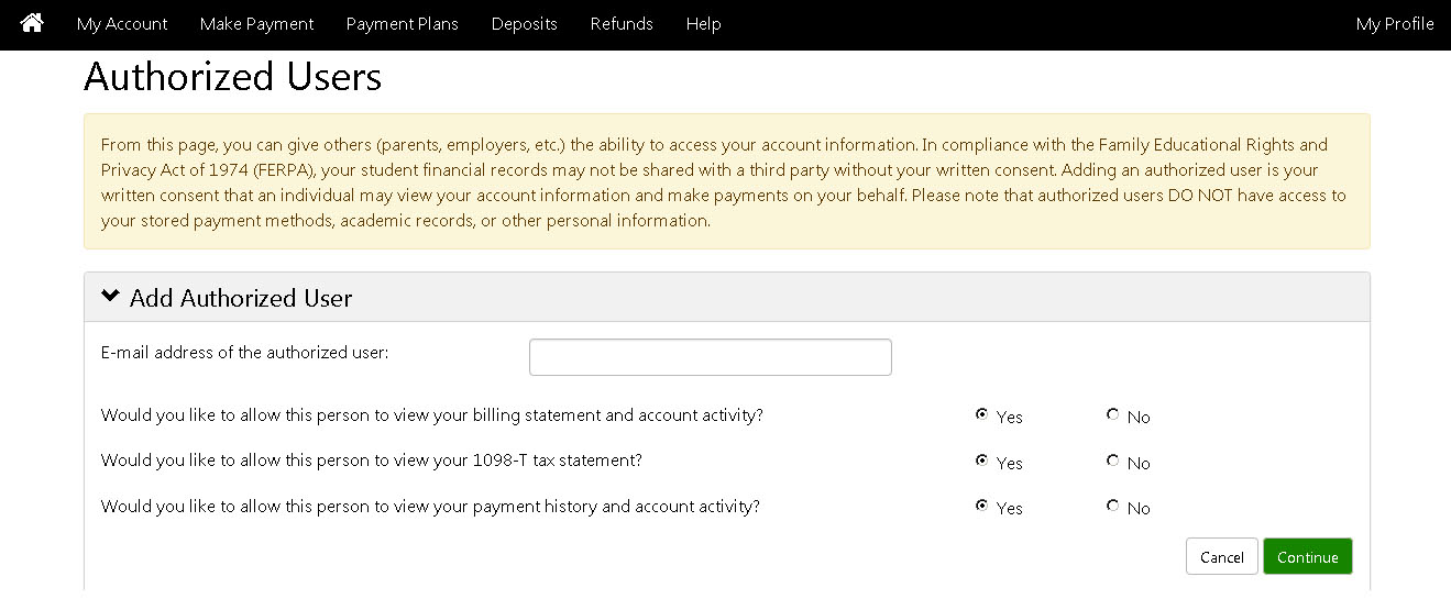Authorized Users screen