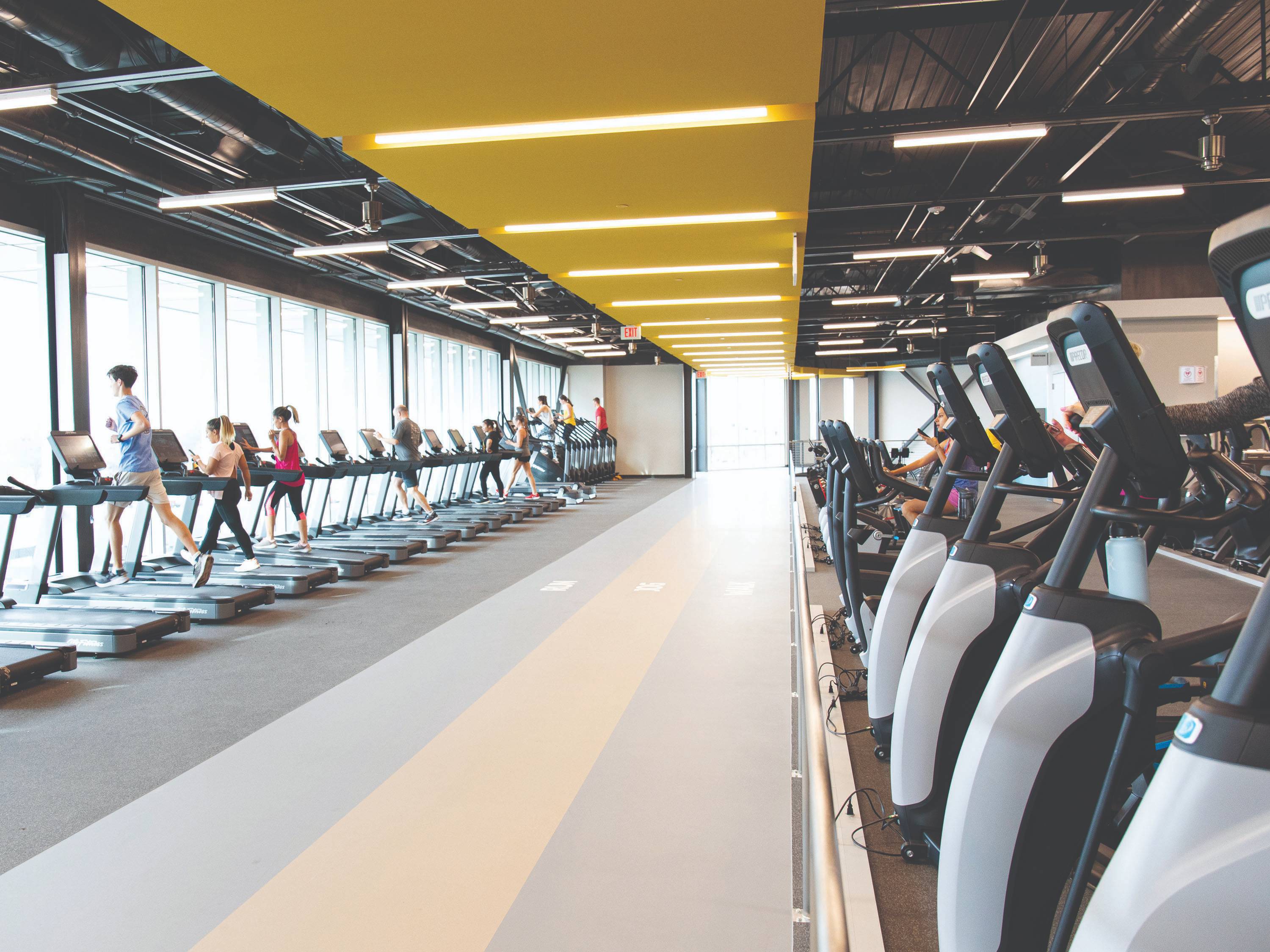 Students excercise on treadmills and elliptical machines at the Steve Clark YMCA on campus.