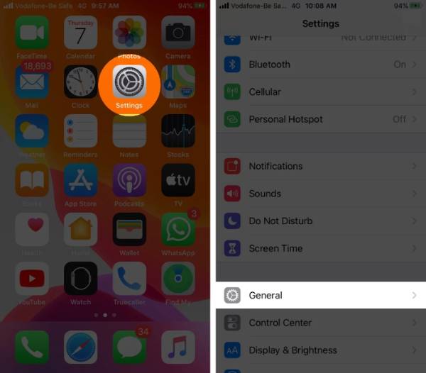 Open Settings and General