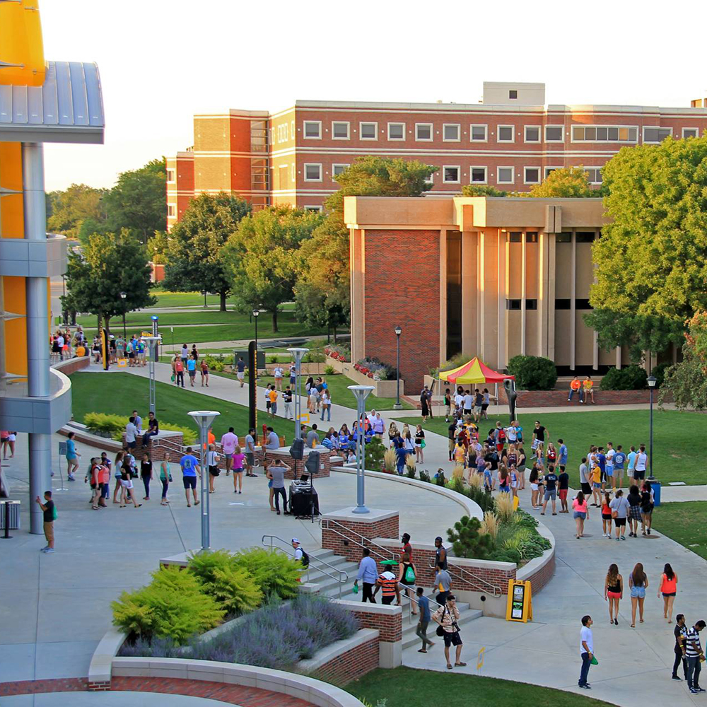 Students gather in front of the RSC during a back-to-school event.