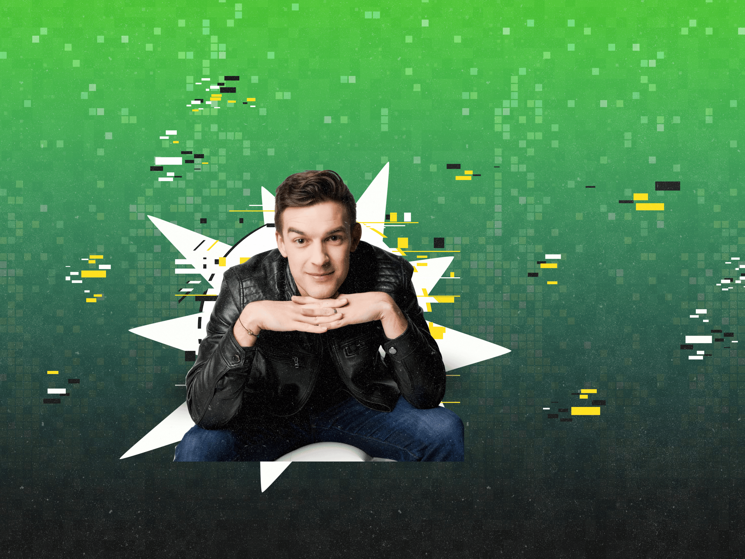 YouTube icon Matthew "MatPat" Patrick in front of a green pixelated screen