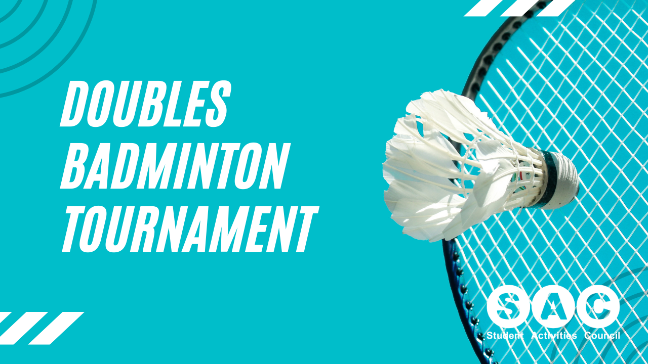 Decorative banner graphic for doubles badminton tournament