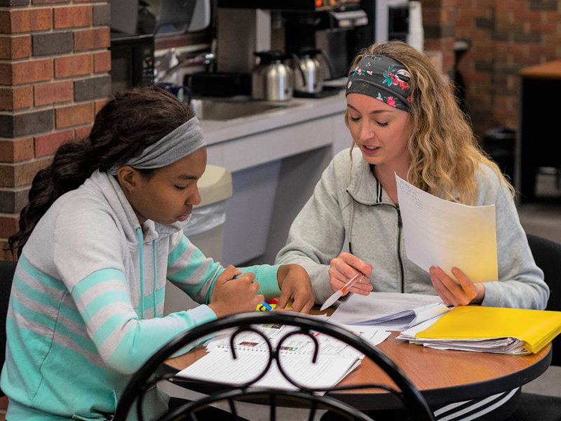 Two students study together at the Shocker Learning Center
