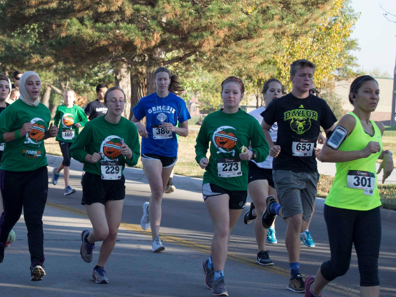 Students runniing in a marathon. 