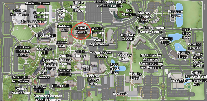 Campus Map with Heskett Building Circled in Red
